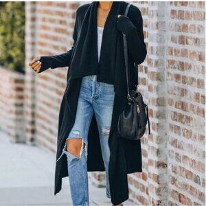NWOT Boho long body cardigan with open front draped - small